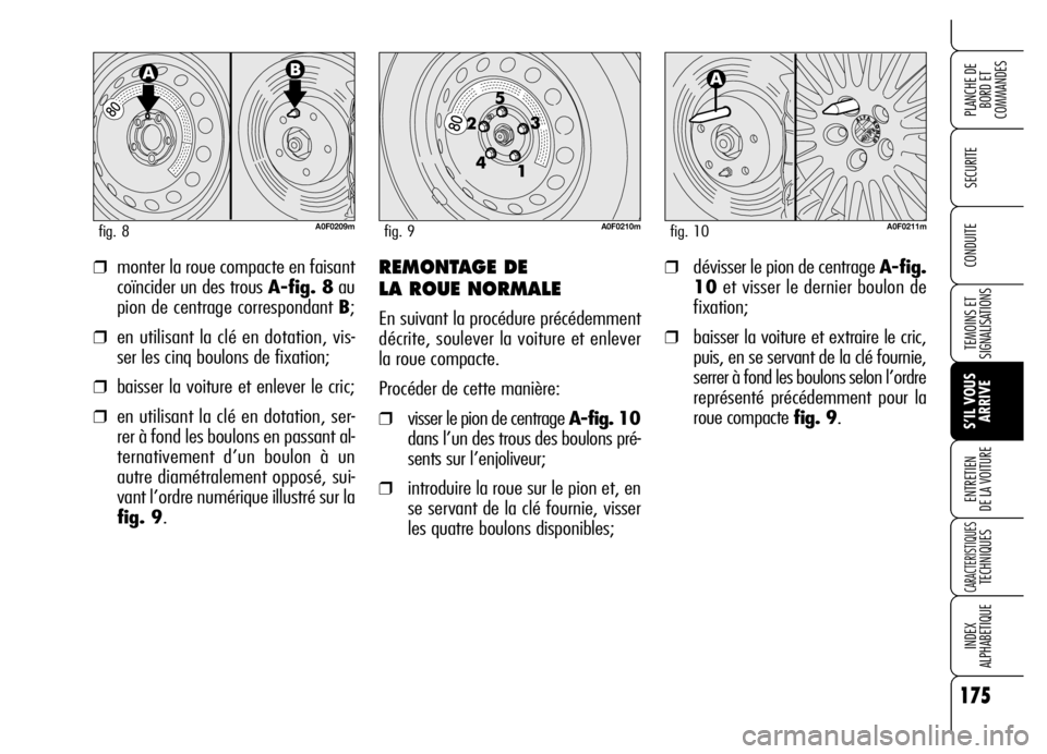 Alfa Romeo Brera/Spider 2006 Notice dentretien (in French) 175
SECURITE
TEMOINS ET
SIGNALISATIONS
S’IL VOUS
ARRIVE ENTRETIEN
DE LA VOITURE
CARACTERISTIQUES TECHNIQUES
INDEX
ALPHABETIQUE
PLANCHE DE
BORD ET
COMMANDES
CONDUITE❒monter la roue compacte en f Alfa Romeo Brera/Spider 2006 Notice dentretien (in French) 175
SECURITE
TEMOINS ET
SIGNALISATIONS
S’IL VOUS
ARRIVE ENTRETIEN
DE LA VOITURE
CARACTERISTIQUES TECHNIQUES
INDEX
ALPHABETIQUE
PLANCHE DE
BORD ET
COMMANDES
CONDUITE❒monter la roue compacte en f