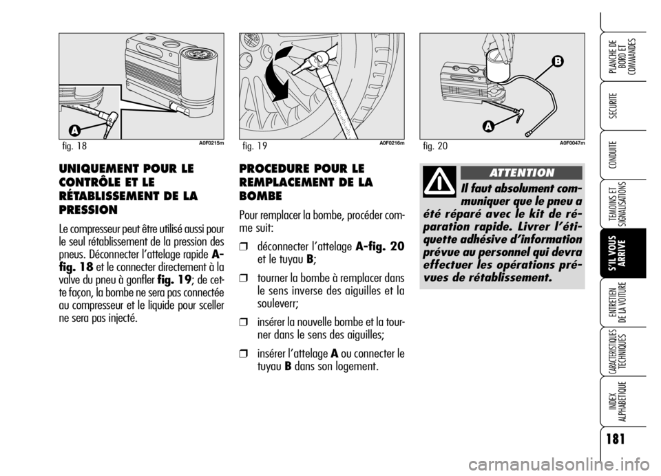 Alfa Romeo Brera/Spider 2006 Notice dentretien (in French) 181
SECURITE
TEMOINS ET
SIGNALISATIONS
S’IL VOUS
ARRIVE ENTRETIEN
DE LA VOITURE
CARACTERISTIQUES TECHNIQUES
INDEX
ALPHABETIQUE
PLANCHE DE
BORD ET
COMMANDES
CONDUITE
A0F0215mfig. 18A0F0216mfig. 19 Alfa Romeo Brera/Spider 2006 Notice dentretien (in French) 181
SECURITE
TEMOINS ET
SIGNALISATIONS
S’IL VOUS
ARRIVE ENTRETIEN
DE LA VOITURE
CARACTERISTIQUES TECHNIQUES
INDEX
ALPHABETIQUE
PLANCHE DE
BORD ET
COMMANDES
CONDUITE
A0F0215mfig. 18A0F0216mfig. 19