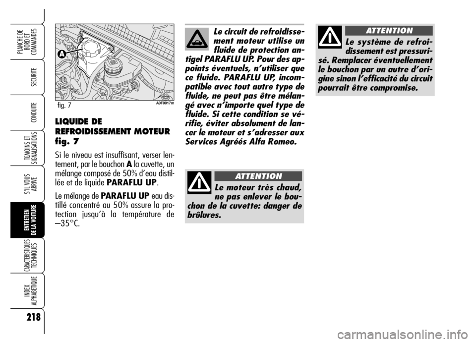 Alfa Romeo Brera/Spider 2006 Notice dentretien (in French) 218
SECURITE
TEMOINS ET
SIGNALISATIONS
S’IL VOUS
ARRIVE
ENTRETIEN
DE LA VOITURE
CARACTERISTIQUES TECHNIQUES
INDEX
ALPHABETIQUE
PLANCHE DE
BORD ET
COMMANDES
CONDUITE
218
Le circuit de refroidisse- Alfa Romeo Brera/Spider 2006 Notice dentretien (in French) 218
SECURITE
TEMOINS ET
SIGNALISATIONS
S’IL VOUS
ARRIVE
ENTRETIEN
DE LA VOITURE
CARACTERISTIQUES TECHNIQUES
INDEX
ALPHABETIQUE
PLANCHE DE
BORD ET
COMMANDES
CONDUITE
218
Le circuit de refroidisse-