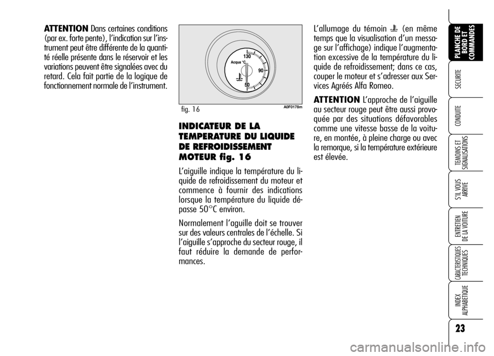 Alfa Romeo Brera/Spider 2006 Notice dentretien (in French) 23
SECURITE
TEMOINS ET
SIGNALISATIONS
S’IL VOUS
ARRIVE
ENTRETIEN
DE LA VOITURE
CARACTERISTIQUES TECHNIQUES
INDEX
ALPHABETIQUE
PLANCHE DE
BORD ET
COMMANDES
CONDUITE
ATTENTIONDans certaines condit Alfa Romeo Brera/Spider 2006 Notice dentretien (in French) 23
SECURITE
TEMOINS ET
SIGNALISATIONS
S’IL VOUS
ARRIVE
ENTRETIEN
DE LA VOITURE
CARACTERISTIQUES TECHNIQUES
INDEX
ALPHABETIQUE
PLANCHE DE
BORD ET
COMMANDES
CONDUITE
ATTENTIONDans certaines condit