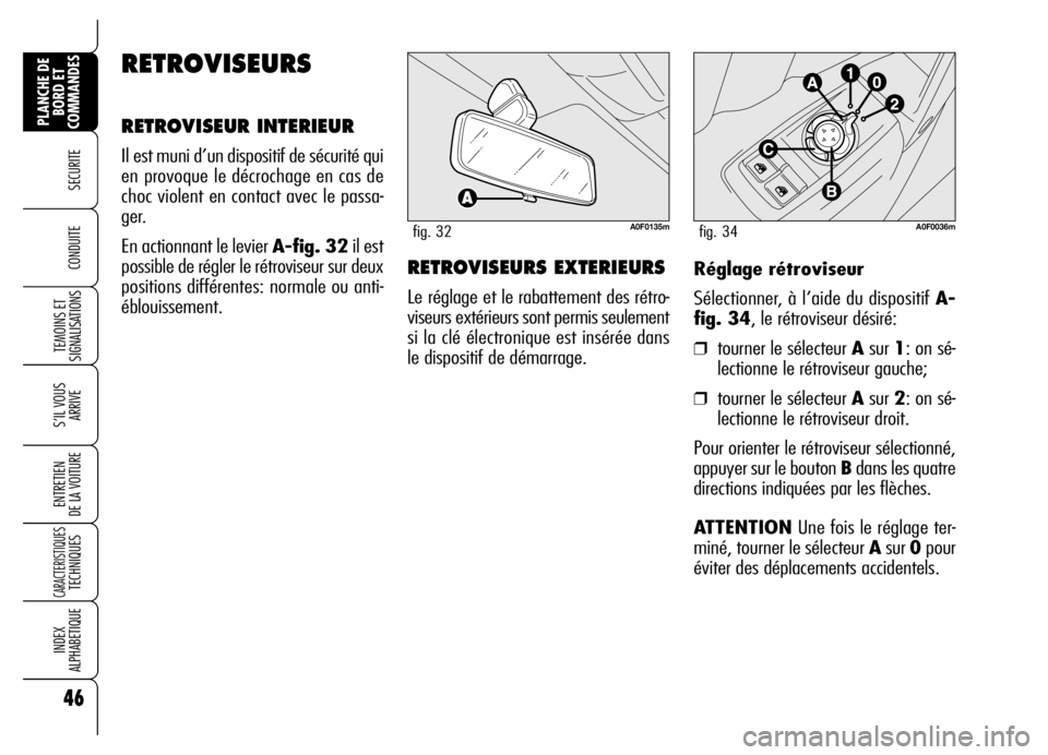 Alfa Romeo Brera/Spider 2006 Notice dentretien (in French) 46
SECURITE
TEMOINS ET
SIGNALISATIONS
S’IL VOUS
ARRIVE
ENTRETIEN
DE LA VOITURE
CARACTERISTIQUES TECHNIQUES
INDEX
ALPHABETIQUE
PLANCHE DE
BORD ET
COMMANDES
CONDUITE Réglage rétroviseur
Sélectio Alfa Romeo Brera/Spider 2006 Notice dentretien (in French) 46
SECURITE
TEMOINS ET
SIGNALISATIONS
S’IL VOUS
ARRIVE
ENTRETIEN
DE LA VOITURE
CARACTERISTIQUES TECHNIQUES
INDEX
ALPHABETIQUE
PLANCHE DE
BORD ET
COMMANDES
CONDUITE Réglage rétroviseur
Sélectio