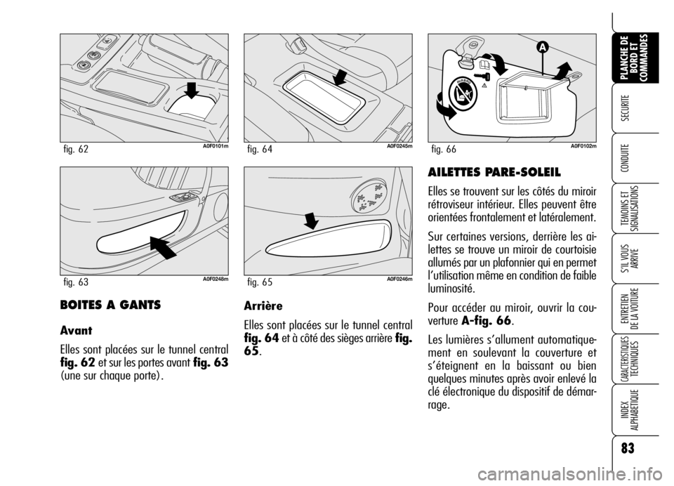 Alfa Romeo Brera/Spider 2006 Notice dentretien (in French) 83
SECURITE
TEMOINS ET
SIGNALISATIONS
S’IL VOUS
ARRIVE
ENTRETIEN
DE LA VOITURE
CARACTERISTIQUES TECHNIQUES
INDEX
ALPHABETIQUE
PLANCHE DE
BORD ET
COMMANDES
CONDUITE
BOITES A GANTS
Avant
Elles son Alfa Romeo Brera/Spider 2006 Notice dentretien (in French) 83
SECURITE
TEMOINS ET
SIGNALISATIONS
S’IL VOUS
ARRIVE
ENTRETIEN
DE LA VOITURE
CARACTERISTIQUES TECHNIQUES
INDEX
ALPHABETIQUE
PLANCHE DE
BORD ET
COMMANDES
CONDUITE
BOITES A GANTS
Avant
Elles son
