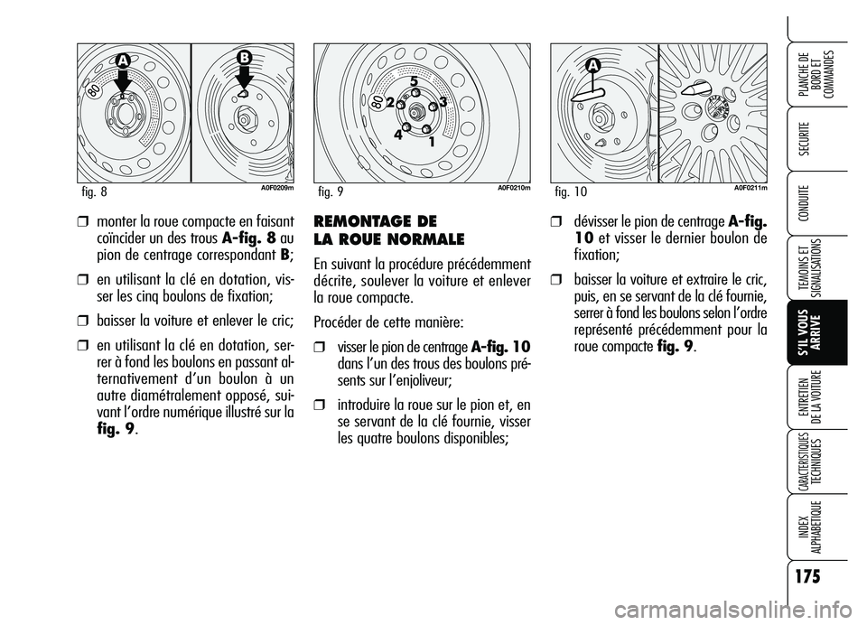 Alfa Romeo Brera/Spider 2007 Notice dentretien (in French) 175
SECURITE
TEMOINS ET
SIGNALISATIONS
S’IL VOUS
ARRIVE ENTRETIEN
DE LA VOITURE
CARACTERISTIQUES TECHNIQUES
INDEX
ALPHABETIQUE
PLANCHE DE
BORD ET
COMMANDES
CONDUITE❒monter la roue compacte en f Alfa Romeo Brera/Spider 2007 Notice dentretien (in French) 175
SECURITE
TEMOINS ET
SIGNALISATIONS
S’IL VOUS
ARRIVE ENTRETIEN
DE LA VOITURE
CARACTERISTIQUES TECHNIQUES
INDEX
ALPHABETIQUE
PLANCHE DE
BORD ET
COMMANDES
CONDUITE❒monter la roue compacte en f