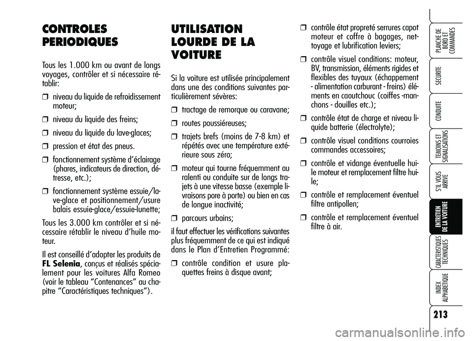 Alfa Romeo Brera/Spider 2007 Notice dentretien (in French) 213
SECURITE
TEMOINS ET
SIGNALISATIONS
S’IL VOUS
ARRIVE
ENTRETIEN
DE LA VOITURE
CARACTERISTIQUES TECHNIQUES
INDEX
ALPHABETIQUE
PLANCHE DE
BORD ET
COMMANDES
CONDUITE
UTILISATION
LOURDE DE LA
VOITU Alfa Romeo Brera/Spider 2007 Notice dentretien (in French) 213
SECURITE
TEMOINS ET
SIGNALISATIONS
S’IL VOUS
ARRIVE
ENTRETIEN
DE LA VOITURE
CARACTERISTIQUES TECHNIQUES
INDEX
ALPHABETIQUE
PLANCHE DE
BORD ET
COMMANDES
CONDUITE
UTILISATION
LOURDE DE LA
VOITU