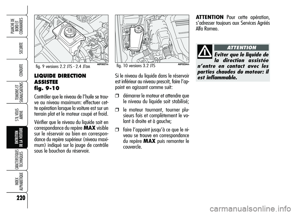 Alfa Romeo Brera/Spider 2007 Notice dentretien (in French) 220
SECURITE
TEMOINS ET
SIGNALISATIONS
S’IL VOUS
ARRIVE
ENTRETIEN
DE LA VOITURE
CARACTERISTIQUES TECHNIQUES
INDEX
ALPHABETIQUE
PLANCHE DE
BORD ET
COMMANDES
CONDUITELIQUIDE DIRECTION
ASSISTEE
fig Alfa Romeo Brera/Spider 2007 Notice dentretien (in French) 220
SECURITE
TEMOINS ET
SIGNALISATIONS
S’IL VOUS
ARRIVE
ENTRETIEN
DE LA VOITURE
CARACTERISTIQUES TECHNIQUES
INDEX
ALPHABETIQUE
PLANCHE DE
BORD ET
COMMANDES
CONDUITELIQUIDE DIRECTION
ASSISTEE
fig