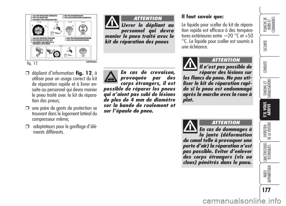Alfa Romeo Brera/Spider 2008 Notice dentretien (in French) 177
SECURITE
TEMOINS ET
SIGNALISATIONS
S’IL VOUS
ARRIVE
ENTRETIEN
DE LA VOITURE
CARACTERISTIQUESTECHNIQUES
INDEX
ALPHABETIQUE
PLANCHE DE
BORD ET
COMMANDES
CONDUITE
A0F0048mfig. 12
Il faut savoir qu Alfa Romeo Brera/Spider 2008 Notice dentretien (in French) 177
SECURITE
TEMOINS ET
SIGNALISATIONS
S’IL VOUS
ARRIVE
ENTRETIEN
DE LA VOITURE
CARACTERISTIQUESTECHNIQUES
INDEX
ALPHABETIQUE
PLANCHE DE
BORD ET
COMMANDES
CONDUITE
A0F0048mfig. 12
Il faut savoir qu