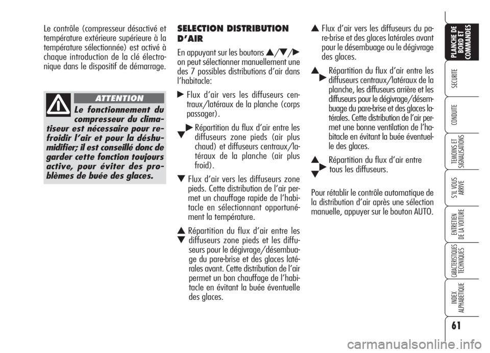 Alfa Romeo Brera/Spider 2008 Notice dentretien (in French) 61
SECURITE
TEMOINS ET
SIGNALISATIONS
S’IL VOUS
ARRIVE
ENTRETIEN
DE LA VOITURE
CARACTERISTIQUESTECHNIQUES
INDEX
ALPHABETIQUE
PLANCHE DE
BORD ET
COMMANDES
CONDUITE
SELECTION DISTRIBUTION
D’AIR
En a Alfa Romeo Brera/Spider 2008 Notice dentretien (in French) 61
SECURITE
TEMOINS ET
SIGNALISATIONS
S’IL VOUS
ARRIVE
ENTRETIEN
DE LA VOITURE
CARACTERISTIQUESTECHNIQUES
INDEX
ALPHABETIQUE
PLANCHE DE
BORD ET
COMMANDES
CONDUITE
SELECTION DISTRIBUTION
D’AIR
En a