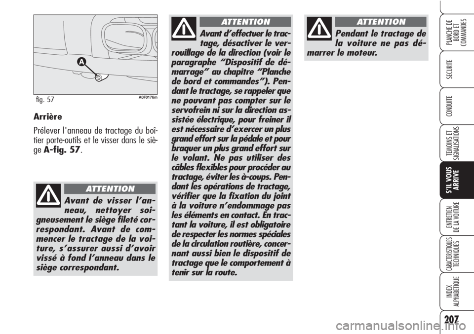 Alfa Romeo Brera/Spider 2010 Notice dentretien (in French) 207
SECURITE
TEMOINS ET
SIGNALISATIONS
S’IL VOUS
ARRIVE
ENTRETIEN
DE LA VOITURE
CARACTERISTIQUESTECHNIQUES
INDEX
ALPHABETIQUE
PLANCHE DE
BORD ET
COMMANDES
CONDUITE
207
Arrière
Prélever l'anne Alfa Romeo Brera/Spider 2010 Notice dentretien (in French) 207
SECURITE
TEMOINS ET
SIGNALISATIONS
S’IL VOUS
ARRIVE
ENTRETIEN
DE LA VOITURE
CARACTERISTIQUESTECHNIQUES
INDEX
ALPHABETIQUE
PLANCHE DE
BORD ET
COMMANDES
CONDUITE
207
Arrière
Prélever l'anne