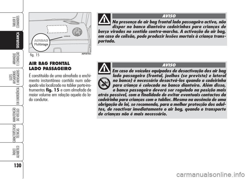 Alfa Romeo Brera/Spider 2008 Manual de Uso e Manutenção (in Portuguese) 130
SEGURANÇA
LUZES
AVISADORAS
E MENSAGENS
EM EMERGÊNCIA
MANUTENÇÃO
DO VEÍCULO
CARACTERÍSTICAS
TÉCNICAS
ÍNDICE
ALFABÉTICO
TABLIER E
COMANDOS
ARRANQUE
E CONDUÇÃO
Em caso de veículos equipa Alfa Romeo Brera/Spider 2008 Manual de Uso e Manutenção (in Portuguese) 130
SEGURANÇA
LUZES
AVISADORAS
E MENSAGENS
EM EMERGÊNCIA
MANUTENÇÃO
DO VEÍCULO
CARACTERÍSTICAS
TÉCNICAS
ÍNDICE
ALFABÉTICO
TABLIER E
COMANDOS
ARRANQUE
E CONDUÇÃO
Em caso de veículos equipa
