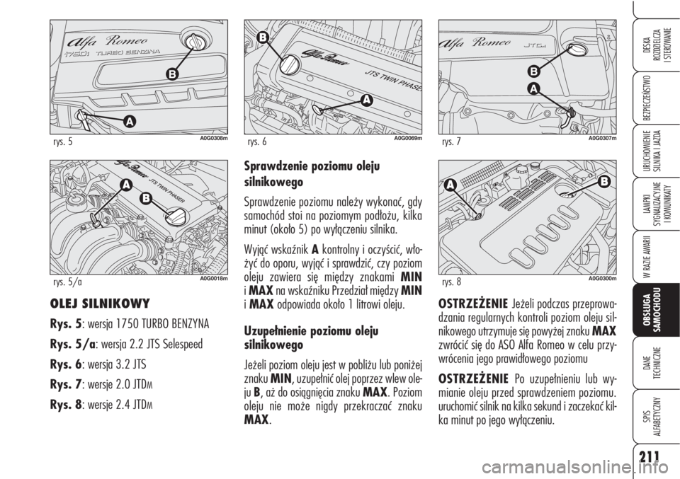 Alfa Romeo Brera/Spider 2010 Instrukcja obsługi (in Polish) 211
BEZPIECZEŃSTWO
LAMPKI
SYGNALIZACYJNE
I KOMUNIKATY
W RAZIE AWARII
OBSŁUGA
SAMOCHODU
DANE
TECHNICZNE
SPIS
ALFABETYCZNY
DESKA
ROZDZIELCZA
I STEROWANIE
URUCHOMIENIE
SILNIKA I JAZDA
OLEJ SILNIK Alfa Romeo Brera/Spider 2010 Instrukcja obsługi (in Polish) 211
BEZPIECZEŃSTWO
LAMPKI
SYGNALIZACYJNE
I KOMUNIKATY
W RAZIE AWARII
OBSŁUGA
SAMOCHODU
DANE
TECHNICZNE
SPIS
ALFABETYCZNY
DESKA
ROZDZIELCZA
I STEROWANIE
URUCHOMIENIE
SILNIKA I JAZDA
OLEJ SILNIK