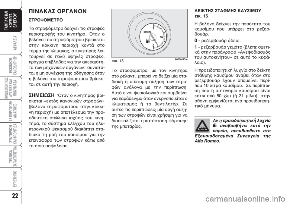 Alfa Romeo Brera/Spider 2010 ΒΙΒΛΙΟ ΧΡΗΣΗΣ ΚΑΙ ΣΥΝΤΗΡΗΣΗΣ (in Greek) 22
ΑΣΦΑΛΕΙΑ
ΠΡΟΕΙΔΟΠΟΙΗΤΙΚΕΣΛΥΧΝΙΕΣ ΚΑΙ
ΜΗΝΥΜΑΤΑ
ΣΕ ΠΕΡΙΠΤΩΣΗ
ΑΝΑΓΚΗΣ
ΣΥΝΤΗΡΗΣΗ
ΚΑΙ ΦΡΟΝΤΙΔΑ
ΤΕΧΝΙΚΑΧΑΡΑΚΤ Alfa Romeo Brera/Spider 2010 ΒΙΒΛΙΟ ΧΡΗΣΗΣ ΚΑΙ ΣΥΝΤΗΡΗΣΗΣ (in Greek) 22
ΑΣΦΑΛΕΙΑ
ΠΡΟΕΙΔΟΠΟΙΗΤΙΚΕΣΛΥΧΝΙΕΣ ΚΑΙ
ΜΗΝΥΜΑΤΑ
ΣΕ ΠΕΡΙΠΤΩΣΗ
ΑΝΑΓΚΗΣ
ΣΥΝΤΗΡΗΣΗ
ΚΑΙ ΦΡΟΝΤΙΔΑ
ΤΕΧΝΙΚΑΧΑΡΑΚΤ