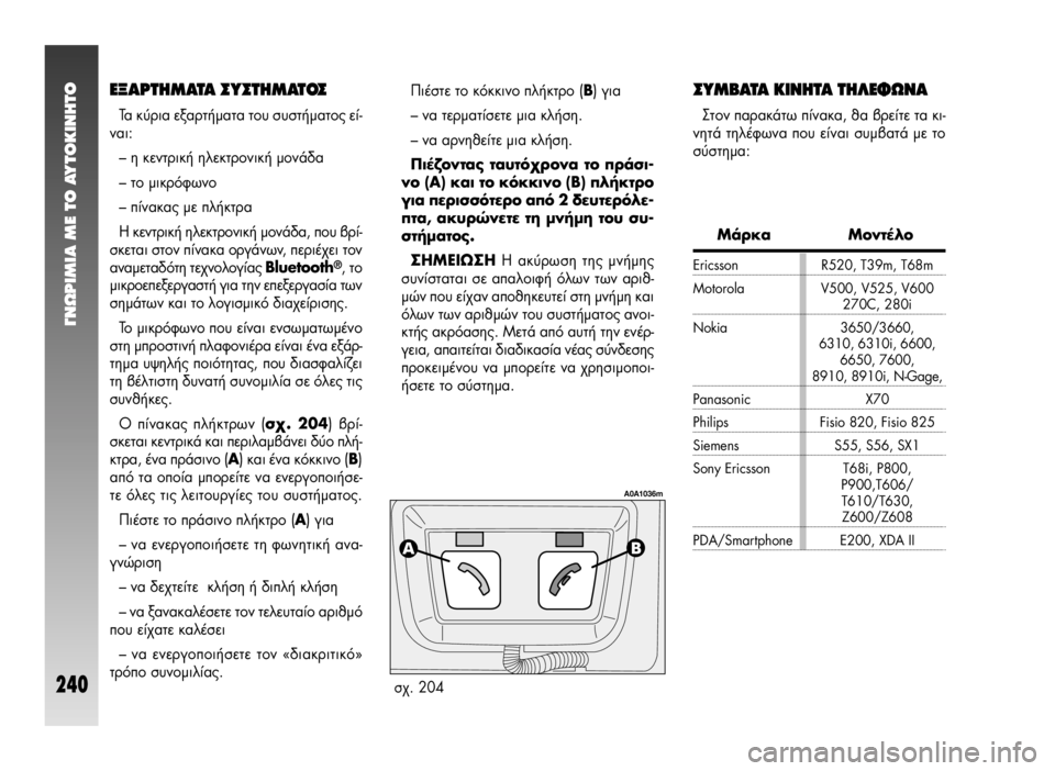Alfa Romeo 147 2009  ΒΙΒΛΙΟ ΧΡΗΣΗΣ ΚΑΙ ΣΥΝΤΗΡΗΣΗΣ (in Greek) °¡øƒπªπ∞ ª∂ ΔO ∞ÀΔO∫π¡∏ΔO
240
∂•∞ƒΔ∏ª∞Δ∞ ™À™Δ∏ª∞Δ√™
Δ· Î‡ÚÈ· ÂÍ·ÚÙ‹Ì·Ù· ÙÔ˘ Û˘ÛÙ‹Ì·ÙÔ˜ Â›-
Ó·È:
– Ë Î