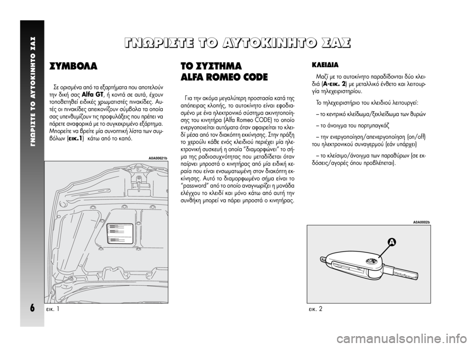 Alfa Romeo GT 2007  ΒΙΒΛΙΟ ΧΡΗΣΗΣ ΚΑΙ ΣΥΝΤΗΡΗΣΗΣ (in Greek) °NøPI™TE TO AYTOKINHTO ™A™
6
Δ√ ™À™Δ∏ª∞ 
ALFA ROMEO CODE
°È· ÙËÓ ·ÎﬁÌ· ÌÂÁ·Ï‡ÙÂÚË ÚÔÛÙ·Û›· Î·Ù¿ ÙË˜
·ﬁÂÈÚ·˜ ÎÏÔ‹˜