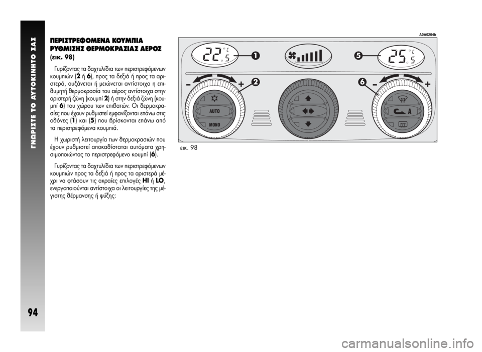 Alfa Romeo GT 2007  ΒΙΒΛΙΟ ΧΡΗΣΗΣ ΚΑΙ ΣΥΝΤΗΡΗΣΗΣ (in Greek) °NøPI™TE TO AYTOKINHTO ™A™
94
¶∂ƒπ™Δƒ∂º√ª∂¡∞ ∫√Àª¶π∞
ƒÀ£ªπ™∏™ £∂ƒª√∫ƒ∞™π∞™ ∞∂ƒ√™
(ÂÈÎ. 98) 
°˘Ú›˙ÔÓÙ·˜ Ù· 