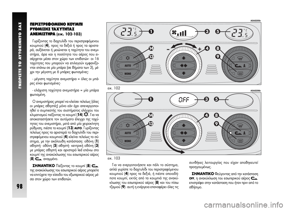 Alfa Romeo GT 2007  ΒΙΒΛΙΟ ΧΡΗΣΗΣ ΚΑΙ ΣΥΝΤΗΡΗΣΗΣ (in Greek) °NøPI™TE TO AYTOKINHTO ™A™
98
¶∂ƒπ™Δƒ∂º√ª∂¡√ ∫√Àª¶π
ƒÀ£ªπ™∏™ Δ∞ÃÀΔ∏Δ∞™
∞¡∂ªπ™Δ∏ƒ∞ (ÂÈÎ. 102-103)
°˘Ú›˙ÔÓÙ·˜ Ù
