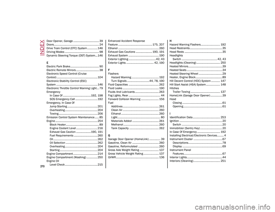 ALFA ROMEO STELVIO 2021  Owners Manual 
270

INDEX
Door Opener, Garage ................................... 39
Doors............................................................. 24
Drive Train Control (DTC) System ..............146
Driving 