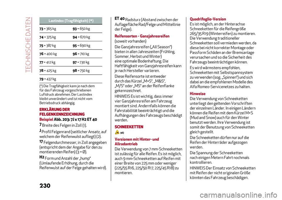 Alfa Romeo Giulia 2020  Betriebsanleitung (in German) ��*�,�G�+�1�
��G�+�,����*�,�1
��� �-�����
���O �H������+����&����A �H�U�A
�G�= �U �M�R�: �� �F�=�U �R�:�= ��
�G�B �U �M�O�: �� �F�B�U �R�O�= ��
�G�E �U �M�<�O �� �F�