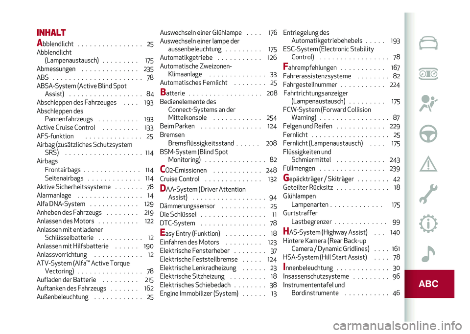 Alfa Romeo Giulia 2020  Betriebsanleitung (in German) �����
�
�
����	�����&�� � � � � � � � � � � � � � � � � �;�:
�����	�����&�� �7�-���(�	����
����
�&��8 � � � � � � � � � �L�O�:
����	�
�
�