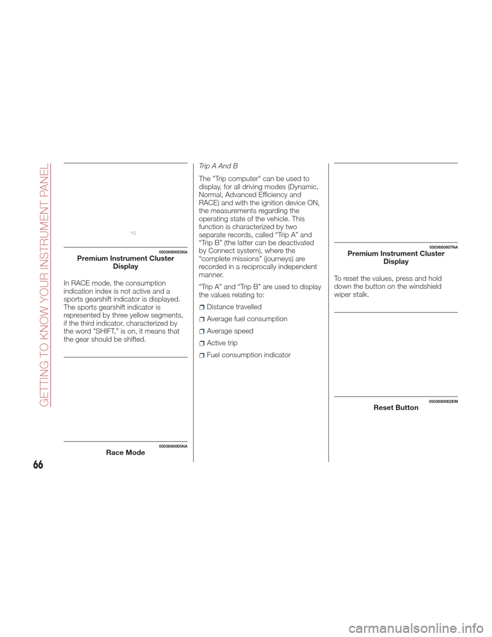 Alfa Romeo Giulia 2017  Owners Manual In RACE mode, the consumption
indication index is not active and a
sports gearshift indicator is displayed.
The sports gearshift indicator is
represented by three yellow segments,
if the third indicat
