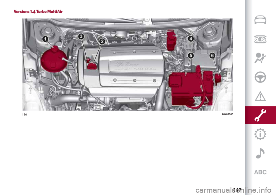 Alfa Romeo Giulietta 2018  Manuel du propriétaire (in French) Versions 1.4 Turbo MultiAir
116A0K0656C
147 