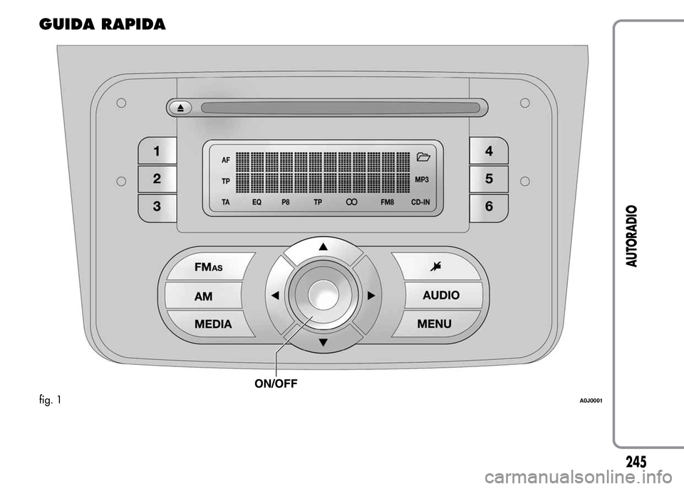 Alfa Romeo MiTo 2016  Manuale del proprietario (in Italian) GUIDA RAPIDA
fig. 1A0J0001
245
AUTORADIO 