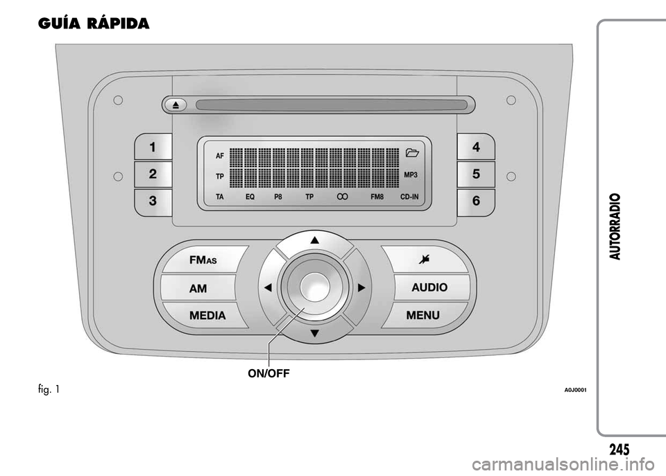 Alfa Romeo MiTo 2015  Manual del propietario (in Spanish) GUÍA RÁPIDA
fig. 1A0J0001
245
AUTORRADIO 