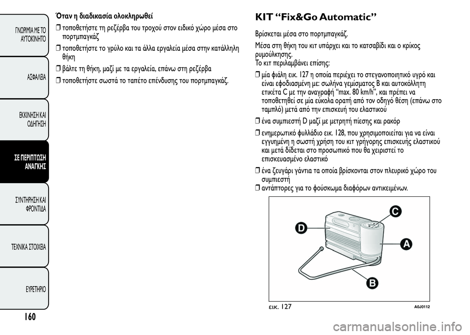 Alfa Romeo MiTo 2015  Εγχειρίδιο χρήσης (in Greek) Όταν η διαδικασία ολοκληρωθεί
❒τοποθετήστε τη ρεζέρβα του τροχού στον ειδικό χώρο μέσα στο
πορτμπαγκάζ
❒το