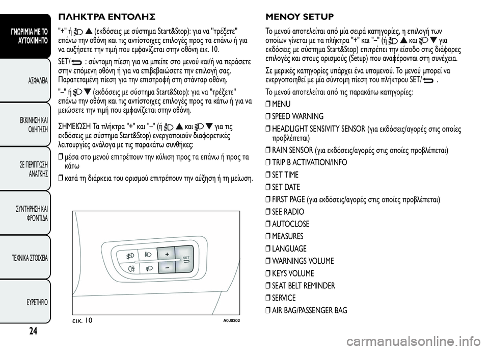 Alfa Romeo MiTo 2015 Εγχειρίδιο χρήσης (in Greek) ΠΛΗΚΤΡΑ ΕΝΤΟΛΗΣ
"+" ή(εκδόσεις με σύστημα Start&Stop): για να ''τρέξετε''
επάνω την οθόνη και τις αντίστο Alfa Romeo MiTo 2015 Εγχειρίδιο χρήσης (in Greek) ΠΛΗΚΤΡΑ ΕΝΤΟΛΗΣ
"+" ή(εκδόσεις με σύστημα Start&Stop): για να ''τρέξετε''
επάνω την οθόνη και τις αντίστο