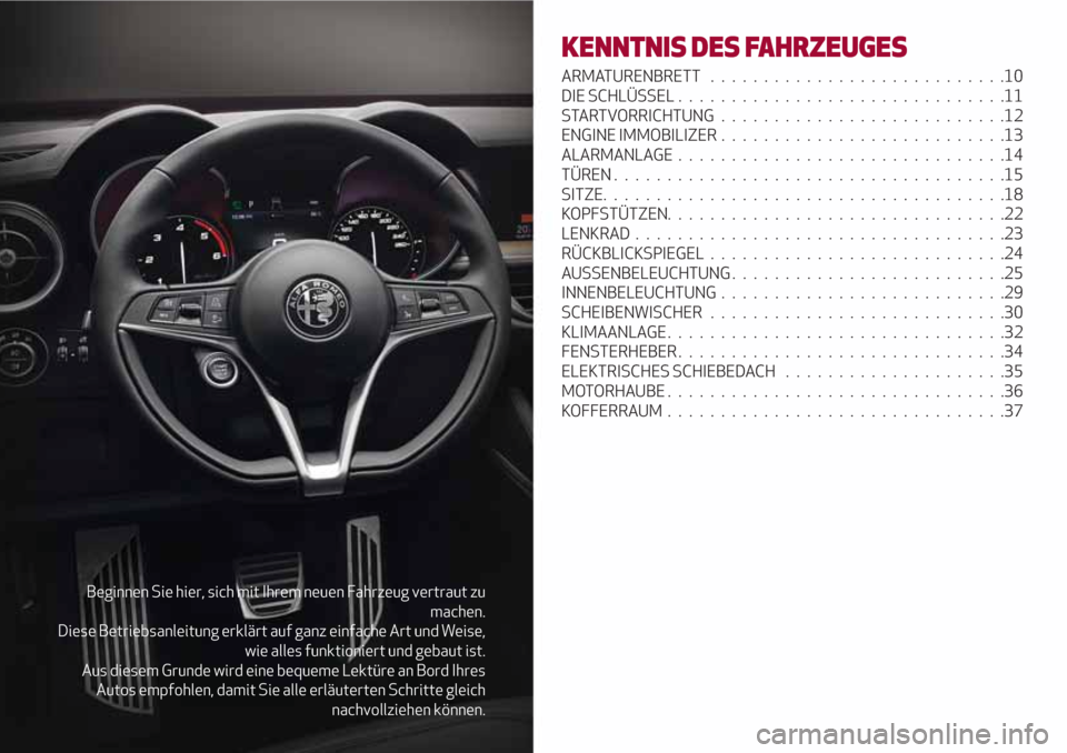 Alfa Romeo Stelvio 2017 Betriebsanleitung (in German) Beginnen Sie hier, sich mit Ihrem neuen Fahrzeug vertraut zu
machen.
Diese Betriebsanleitung erklärt auf ganz einfache Art und Weise,
wie alles funktioniert und gebaut ist.
Aus diesem Grunde wird ein Alfa Romeo Stelvio 2017 Betriebsanleitung (in German) Beginnen Sie hier, sich mit Ihrem neuen Fahrzeug vertraut zu
machen.
Diese Betriebsanleitung erklärt auf ganz einfache Art und Weise,
wie alles funktioniert und gebaut ist.
Aus diesem Grunde wird ein