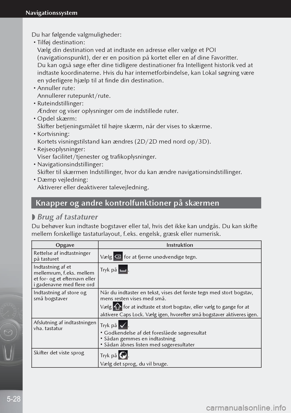 MAZDA MODEL 3 HATCHBACK 2019 Instruktionsbog (in Danish) Du har følgende valgmuligheder: Tilføj destination:Vælg din destination ved at indtaste en adresse eller vælge et POI
(navigationspunkt), der er en position på kortet eller en af dine Favorit MAZDA MODEL 3 HATCHBACK 2019 Instruktionsbog (in Danish) Du har følgende valgmuligheder: Tilføj destination:Vælg din destination ved at indtaste en adresse eller vælge et POI
(navigationspunkt), der er en position på kortet eller en af dine Favorit