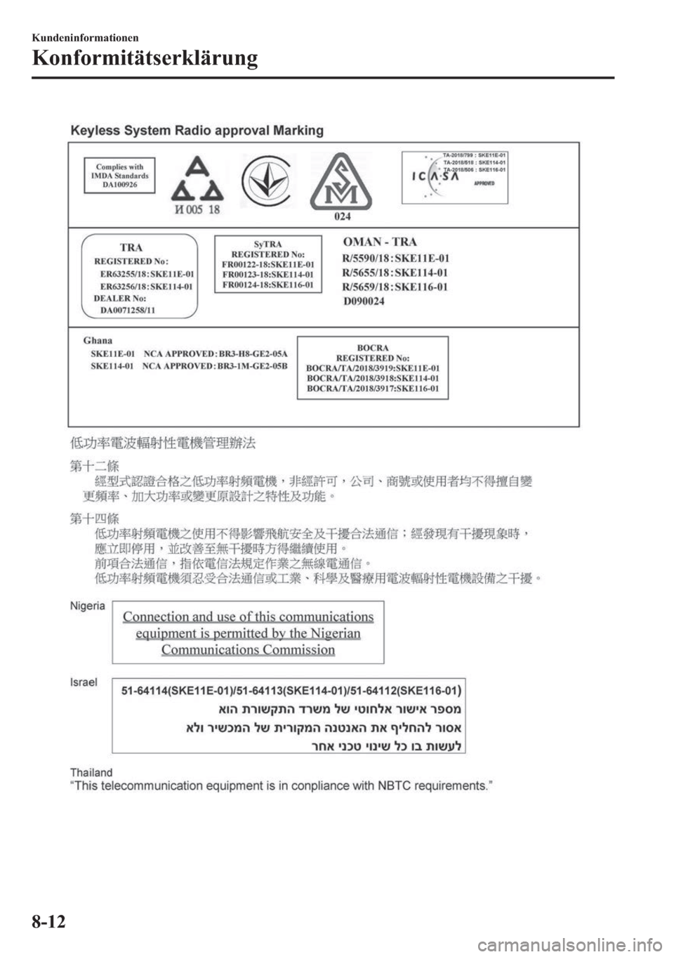 MAZDA MODEL 3 HATCHBACK 2019  Betriebsanleitung (in German) �.�X�Q�G�H�Q�L�Q�I�R�U�P�D�W�L�R�Q�H�Q
�.�R�Q�I�R�U�P�L�W�l�W�V�H�U�N�O�l�U�X�Q�J
���� 