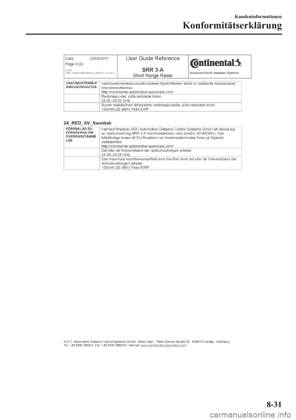 MAZDA MODEL 3 HATCHBACK 2019  Betriebsanleitung (in German) �.�X�Q�G�H�Q�L�Q�I�R�U�P�D�W�L�R�Q�H�Q
�.�R�Q�I�R�U�P�L�W�l�W�V�H�U�N�O�l�U�X�Q�J
���� 