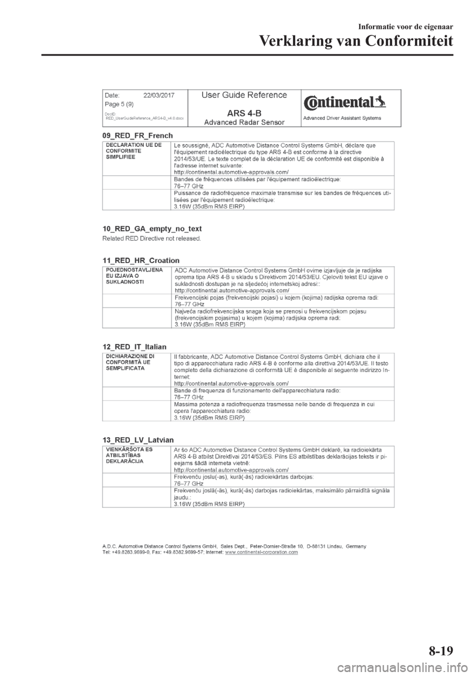 MAZDA MODEL 3 HATCHBACK 2019  Handleiding (in Dutch) �,�Q�I�R�U�P�D�W�L�H��Y�R�R�U��G�H��H�L�J�H�Q�D�D�U
�9�H�U�N�O�D�U�L�Q�J��Y�D�Q��&�R�Q�I�R�U�P�L�W�H�L�W
���� 