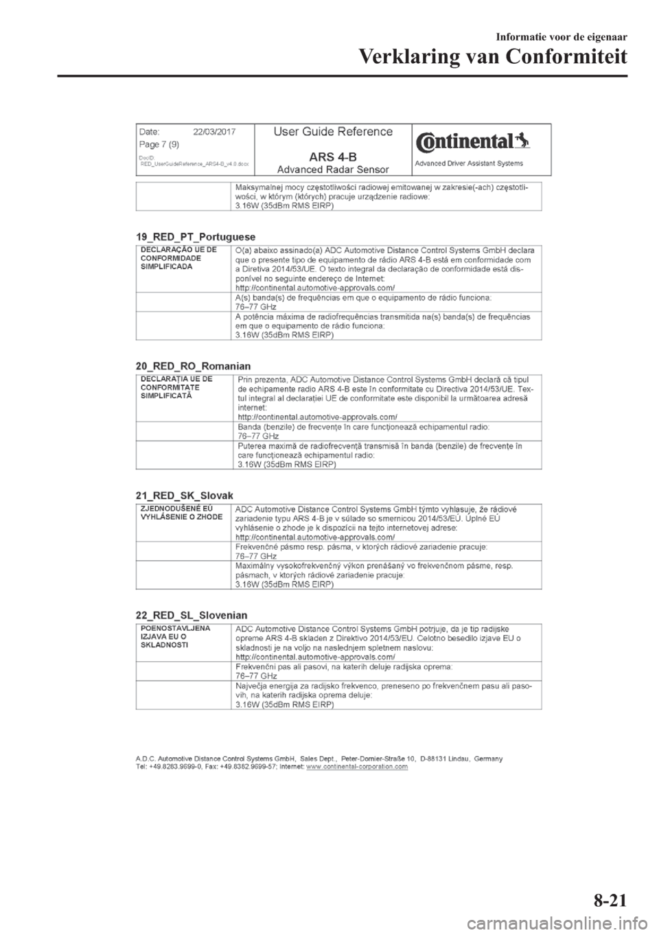 MAZDA MODEL 3 HATCHBACK 2019  Handleiding (in Dutch) �,�Q�I�R�U�P�D�W�L�H��Y�R�R�U��G�H��H�L�J�H�Q�D�D�U
�9�H�U�N�O�D�U�L�Q�J��Y�D�Q��&�R�Q�I�R�U�P�L�W�H�L�W
���� 