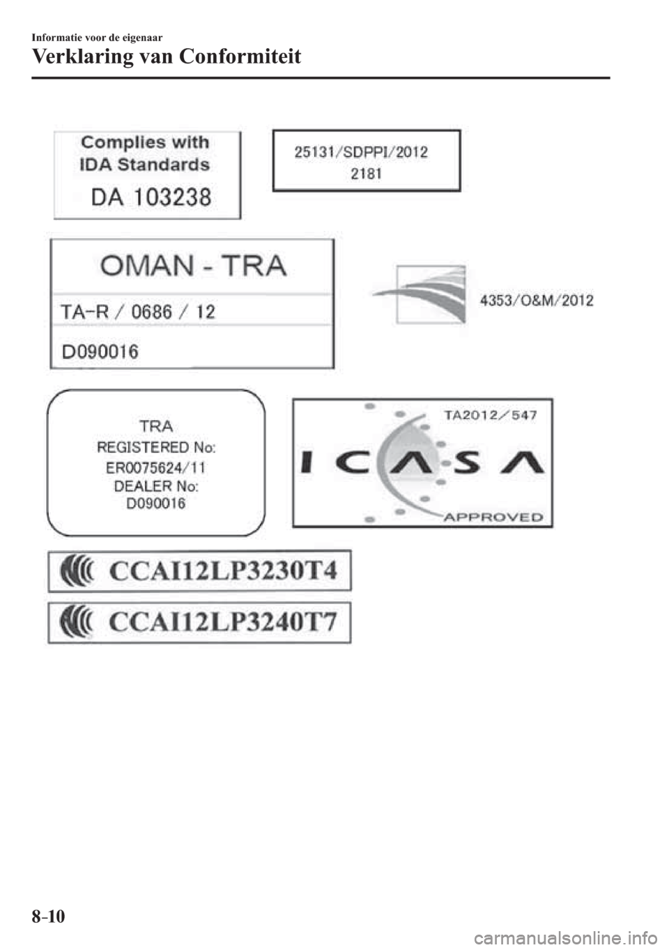 MAZDA MODEL 3 HATCHBACK 2015  Handleiding (in Dutch) 8–10
Informatie voor de eigenaar
Verklaring van Conformiteit
�/�C�\�F�C��A���(���&�0����#�A��F�K�V�K�Q�P���K�P�F�D������������������������� 