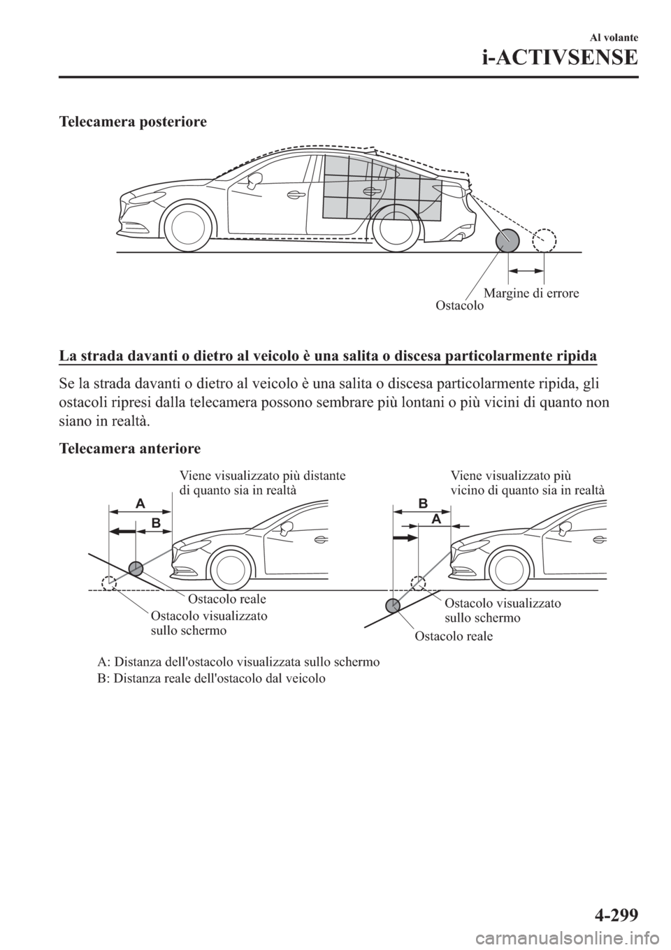 MAZDA MODEL 6 2019  Manuale del proprietario (in Italian)  �7�H�O�H�F�D�P�H�U�D��S�R�V�W�H�U�L�R�U�H
OstacoloMargine di errore
�
�/�D��V�W�U�D�G�D��G�D�Y�D�Q�W�L��R��G�L�H�W�U�R��D�O��Y�H�L�F�R�O�R��q��X�Q�D��V�D�O�L�W�D��R��G�L�V�F�H�V�D��S�D�U