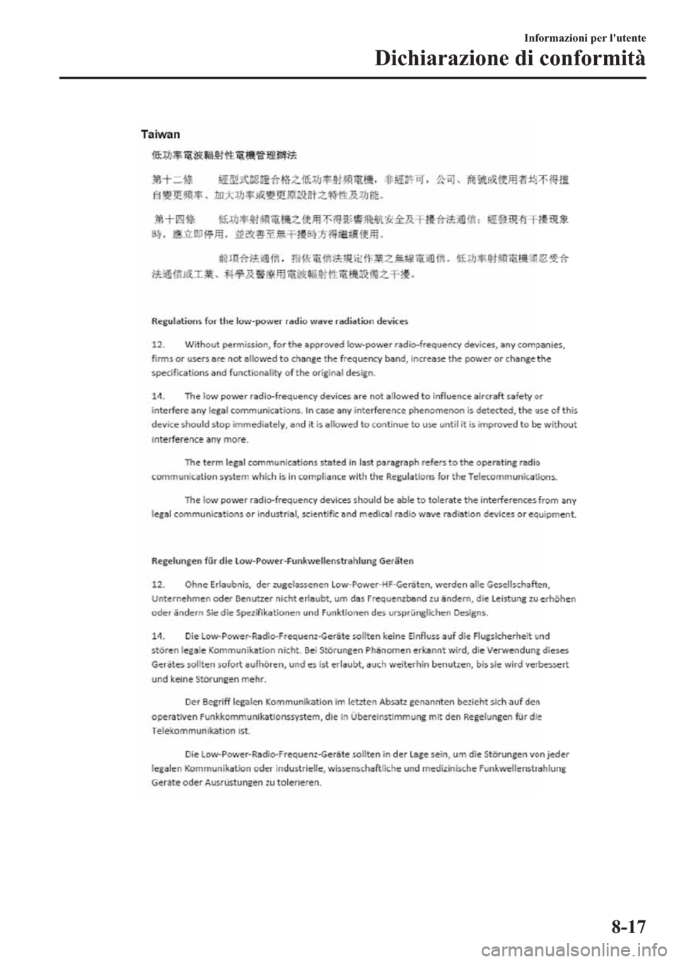 MAZDA MODEL 6 2019  Manuale del proprietario (in Italian)  �,�Q�I�R�U�P�D�]�L�R�Q�L��S�H�U��O�
�X�W�H�Q�W�H
��L�F�K�L�D�U�D�]�L�R�Q�H��G�L��F�R�Q�I�R�U�P�L�W�j
���� 