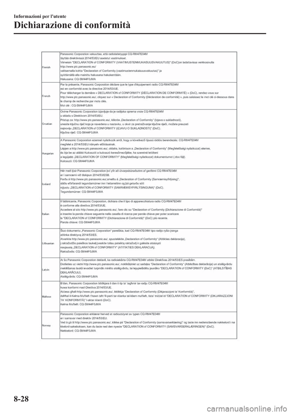 MAZDA MODEL 6 2019  Manuale del proprietario (in Italian)  �,�Q�I�R�U�P�D�]�L�R�Q�L��S�H�U��O�
�X�W�H�Q�W�H
��L�F�K�L�D�U�D�]�L�R�Q�H��G�L��F�R�Q�I�R�U�P�L�W�j
���� 