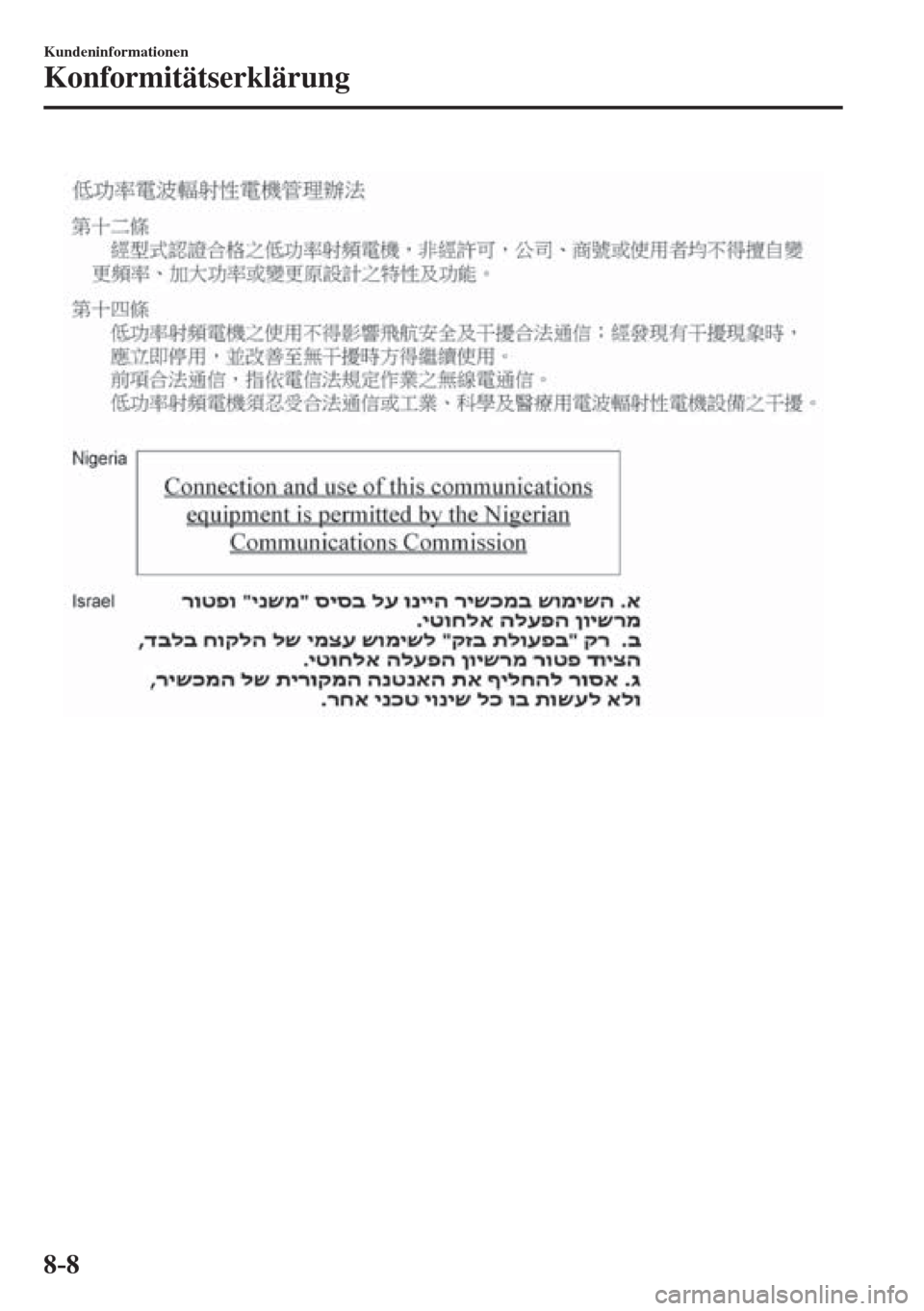MAZDA MODEL 6 2016  Betriebsanleitung (in German) 8–8
Kundeninformationen
Konformitätserklärung
  
��������������������� 