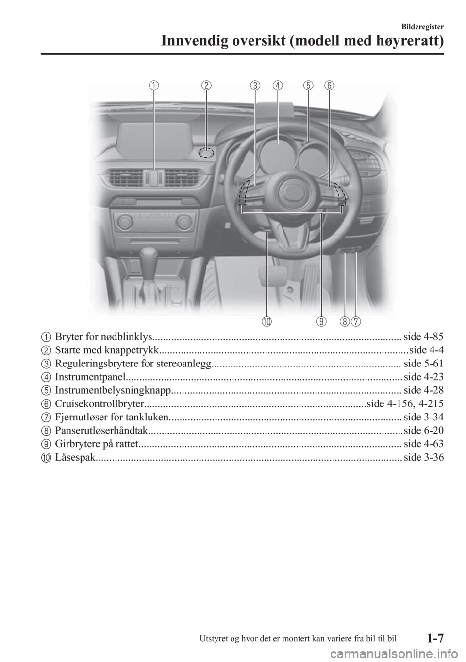 MAZDA MODEL 6 2016 Brukerhåndbok (in Norwegian) 1Bryter for nødblinklys............................................................................................ side 4-85
2Starte med knappetrykk.................................................. MAZDA MODEL 6 2016 Brukerhåndbok (in Norwegian) 1Bryter for nødblinklys............................................................................................ side 4-85
2Starte med knappetrykk..................................................