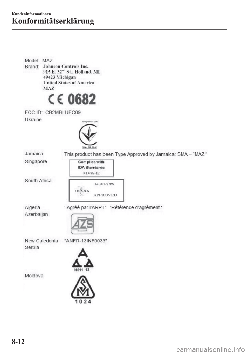 MAZDA MODEL 6 2015  Betriebsanleitung (in German) 8-12
Kundeninformationen
Konformitätserklärung 