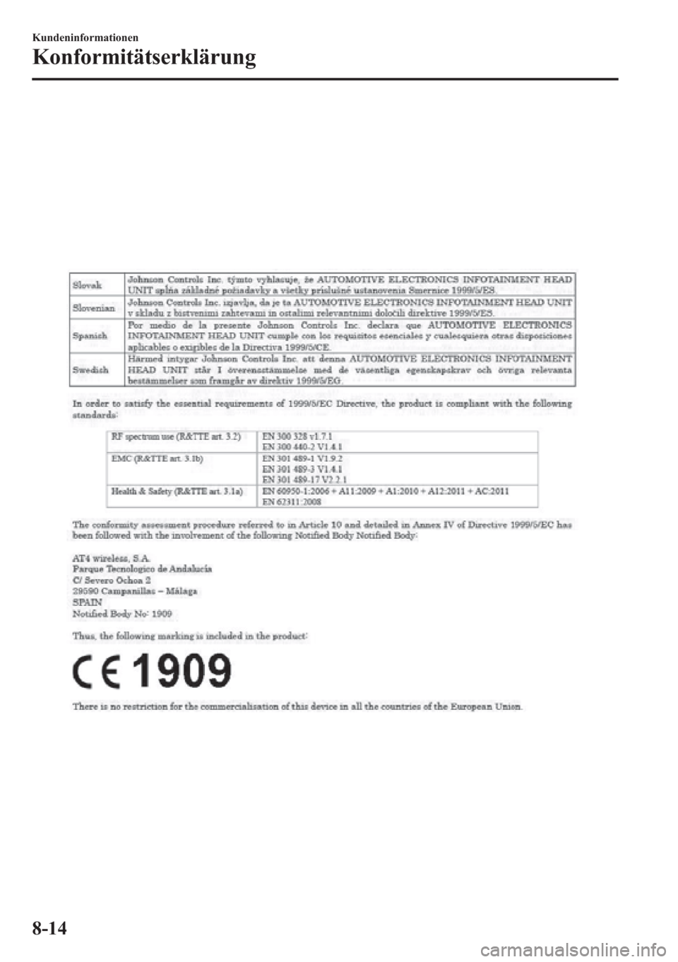 MAZDA MODEL 6 2015  Betriebsanleitung (in German) 8-14
Kundeninformationen
Konformitätserklärung 