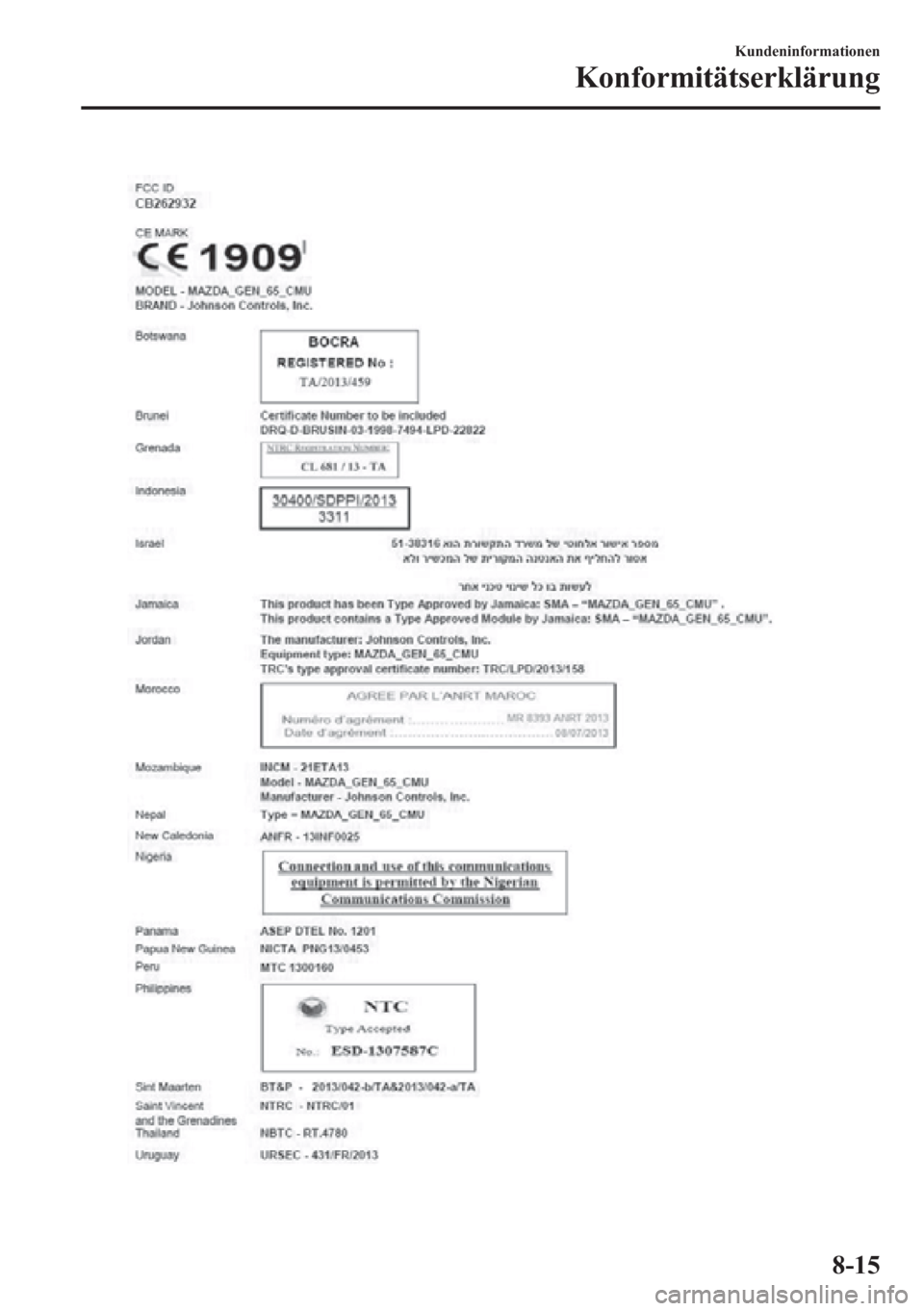 MAZDA MODEL 6 2015  Betriebsanleitung (in German) Kundeninformationen
Konformitätserklärung
8-15 