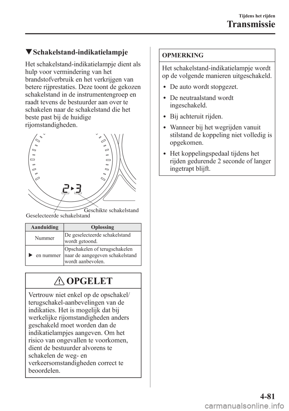 MAZDA MODEL 6 2015 Handleiding (in Dutch) qSchakelstand-indikatielampje
Het schakelstand-indikatielampje dient als
hulp voor vermindering van het
brandstofverbruik en het verkrijgen van
betere rijprestaties. Deze toont de gekozen
schakelstand MAZDA MODEL 6 2015 Handleiding (in Dutch) qSchakelstand-indikatielampje
Het schakelstand-indikatielampje dient als
hulp voor vermindering van het
brandstofverbruik en het verkrijgen van
betere rijprestaties. Deze toont de gekozen
schakelstand