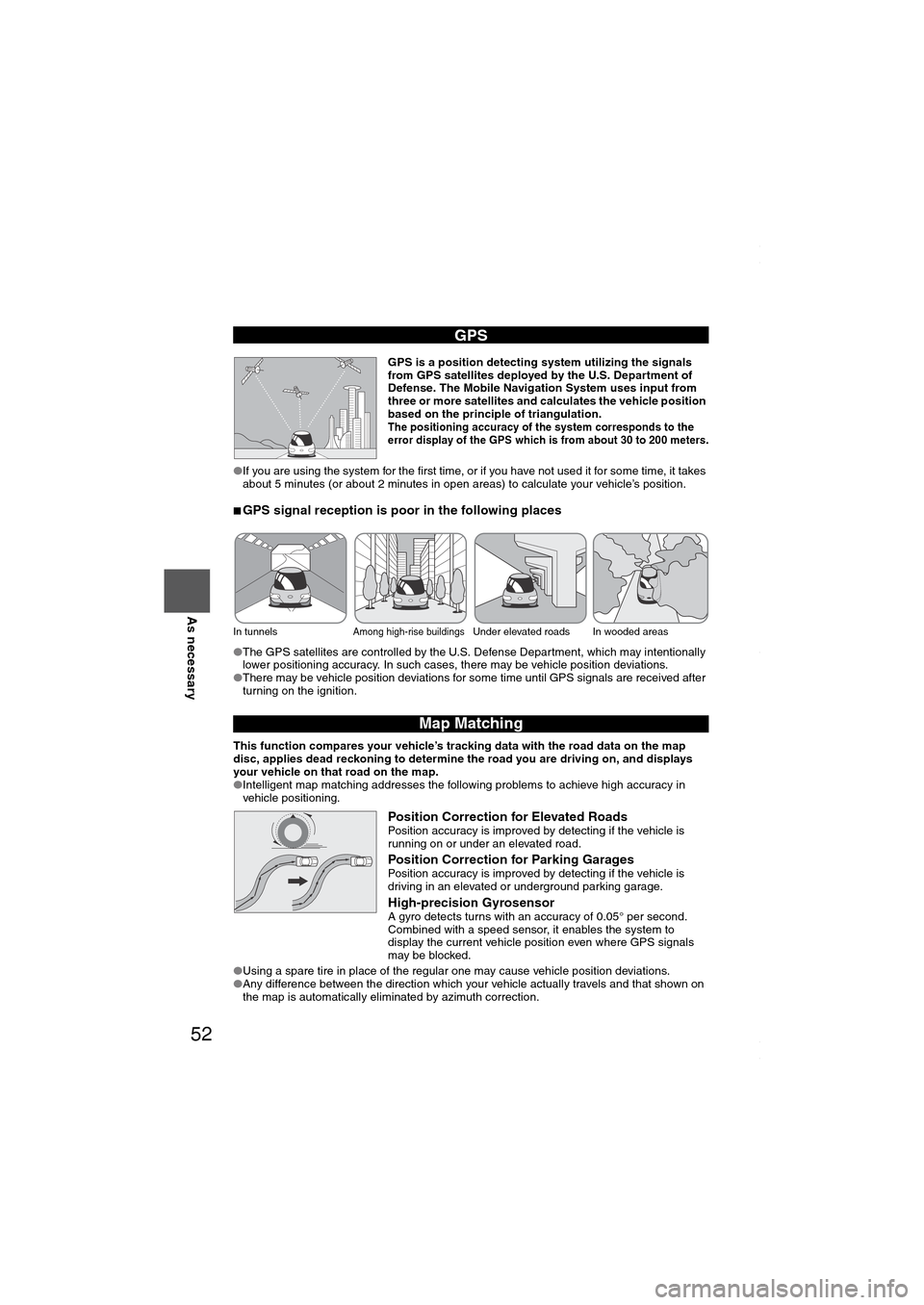 MAZDA MODEL 6 SPORTS SEDAN 2006 Owners Manual (in English) 52
Before
UseGetting
startedRoutingAddress
Book
Vo i c e Recognition
As necessary
GPS is a position detecting system utilizing the signals
from GPS satellites deployed by the U.S. Department of
MAZDA MODEL 6 SPORTS SEDAN 2006 Owners Manual (in English) 52
Before
UseGetting
startedRoutingAddress
Book
Vo i c e Recognition
As necessary
GPS is a position detecting system utilizing the signals
from GPS satellites deployed by the U.S. Department of