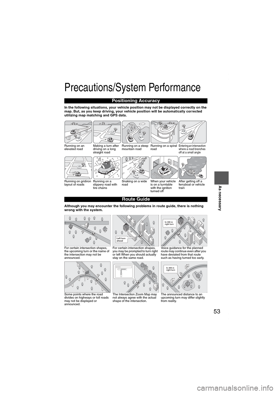 MAZDA MODEL 6 SPORTS SEDAN 2006 Owners Manual (in English) 53
Before
UseGetting
startedRoutingAddress
BookVo i c e
Recognition
As necessary
Precautions/System Performance
In the following situations, your vehicle position may not be displayed correctly o MAZDA MODEL 6 SPORTS SEDAN 2006 Owners Manual (in English) 53
Before
UseGetting
startedRoutingAddress
BookVo i c e
Recognition
As necessary
Precautions/System Performance
In the following situations, your vehicle position may not be displayed correctly o