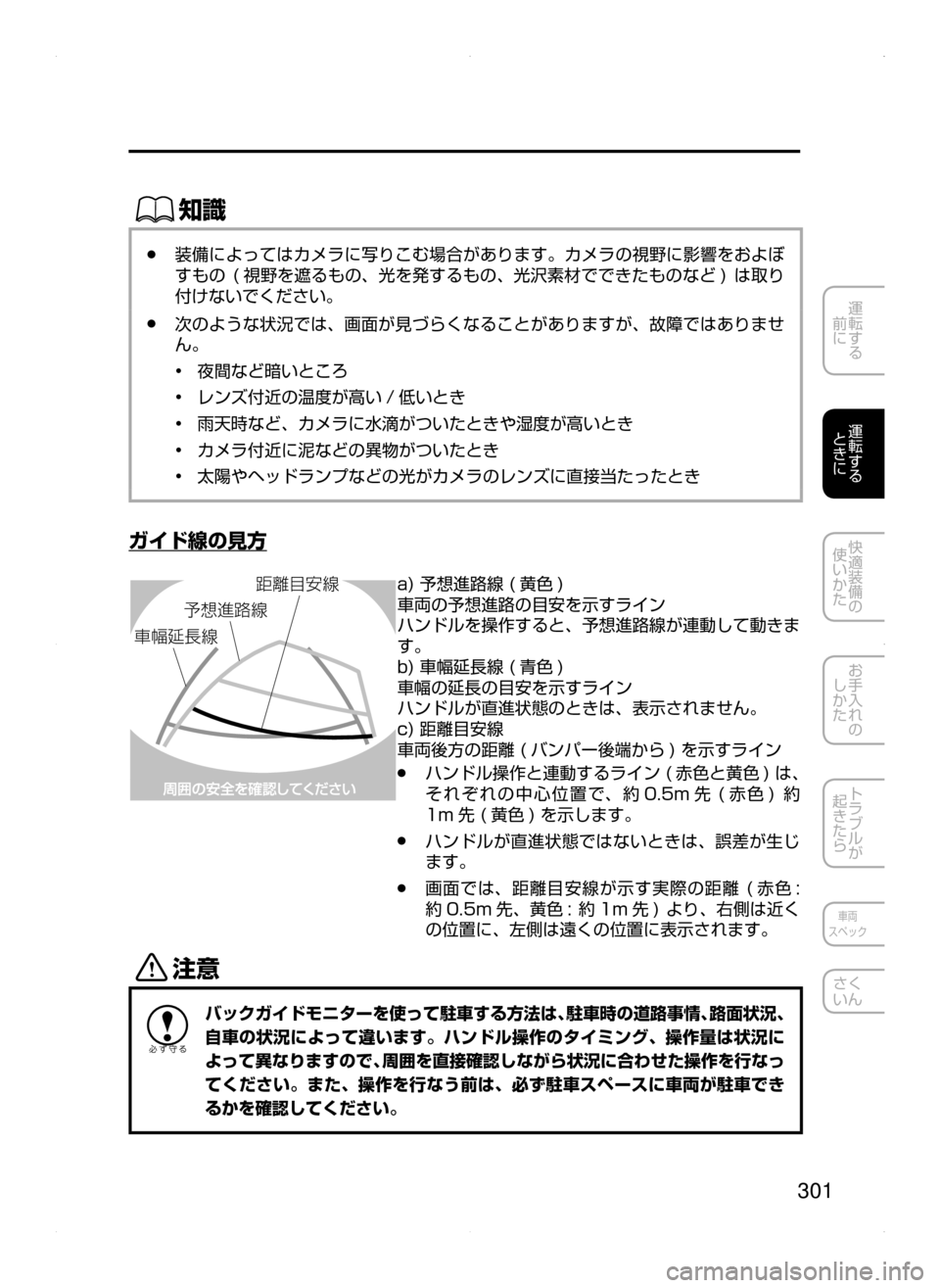 MAZDA MODEL ATENZA 2015  アテンザ｜取扱説明書 (in Japanese) 301
運転する
﻿﻿
前に
運転する
﻿﻿
ときに
快適装備の
使いかた
お手入れの
しかた
トラブルが
起きたら
車両
スペック
さく
いん
ŒÝ
﻿﻿●装