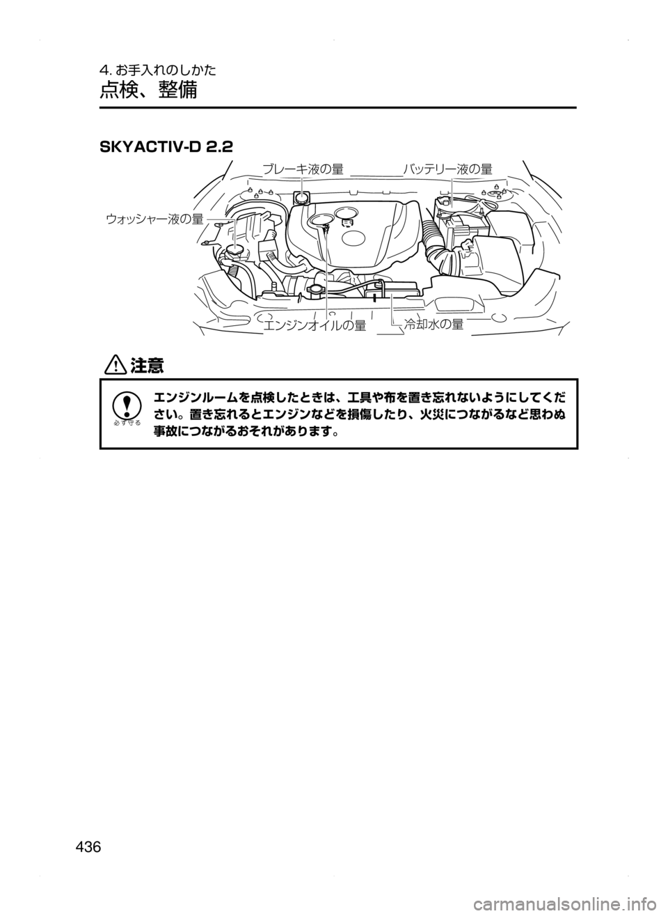 MAZDA MODEL ATENZA 2015  アテンザ｜取扱説明書 (in Japanese) 436
4. お手入れのしかた
点検､ 整備
SKYACTIV-D 2.2
Òè”©÷w”
¢¥
¿³ß ”÷w”
¤ï´ï¦  çw ”
Ì¿Âæ ”÷w”
¬k
+w”
«™
