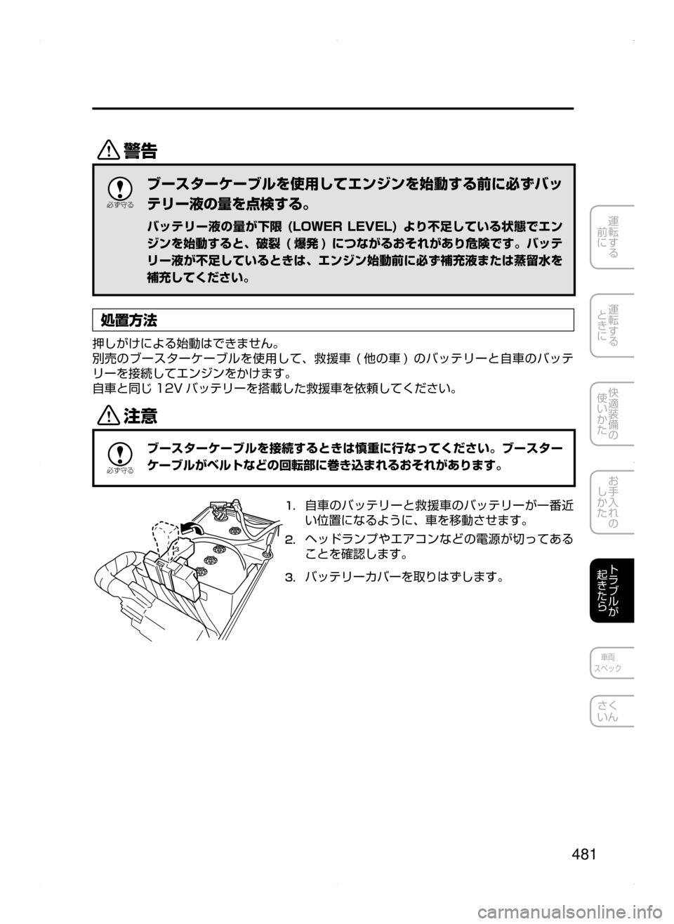 MAZDA MODEL AXELA 2016  アクセラ｜取扱説明書 (in Japanese) 481
運転する
﻿﻿
前に
運転する
﻿﻿
ときに
快適装備の
使いかた
お手入れの
しかた
トラブルが
起きたら
車両
スペック
さく
いん
/

žc 	”
ブ