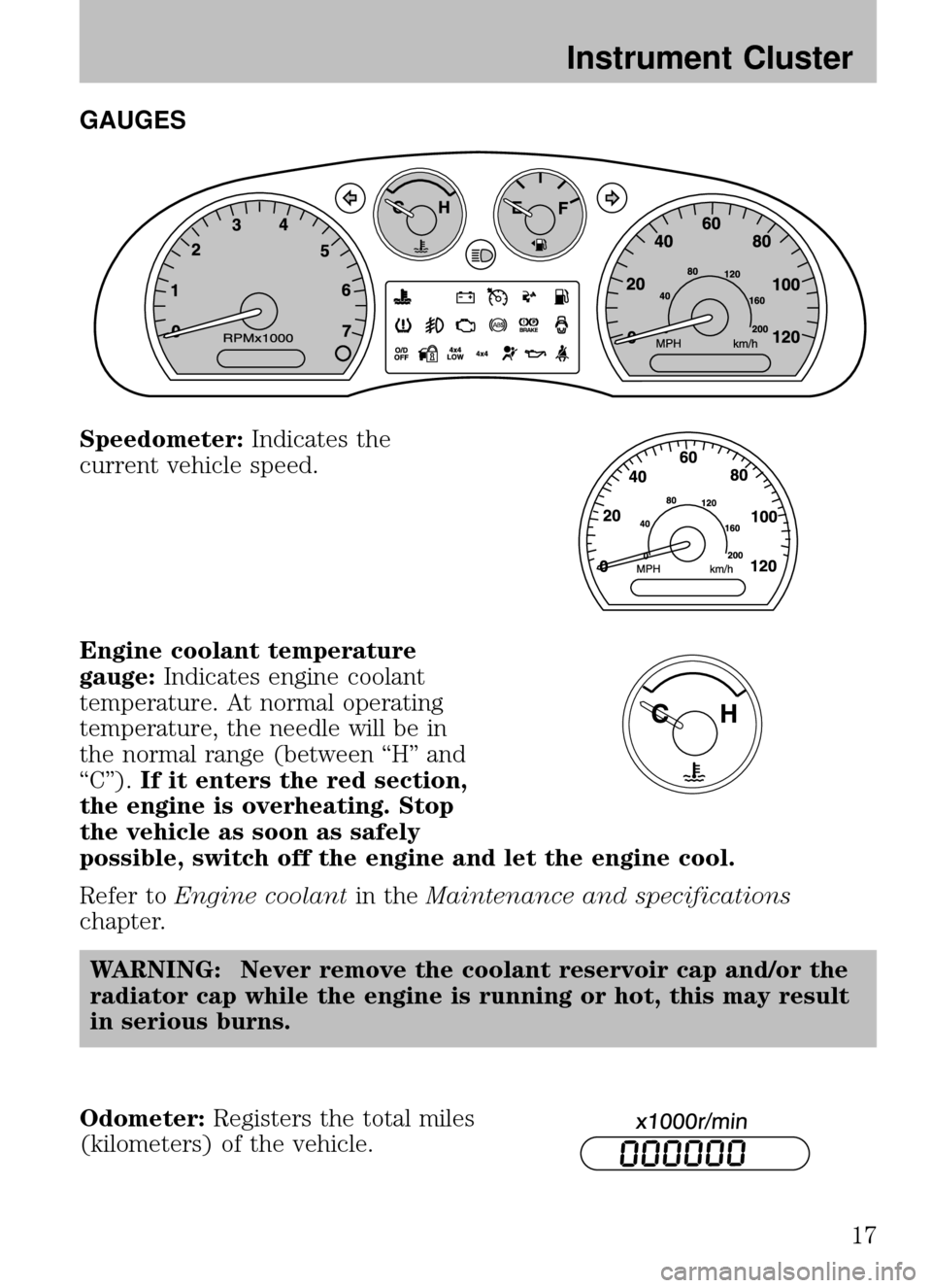 MAZDA MODEL B2300 TRUCK 2008  Owners Manual (in English) GAUGES
Speedometer:Indicates the
current vehicle speed.
Engine coolant temperature
gauge: Indicates engine coolant
temperature. At normal operating
temperature, the needle will be in
the normal range 